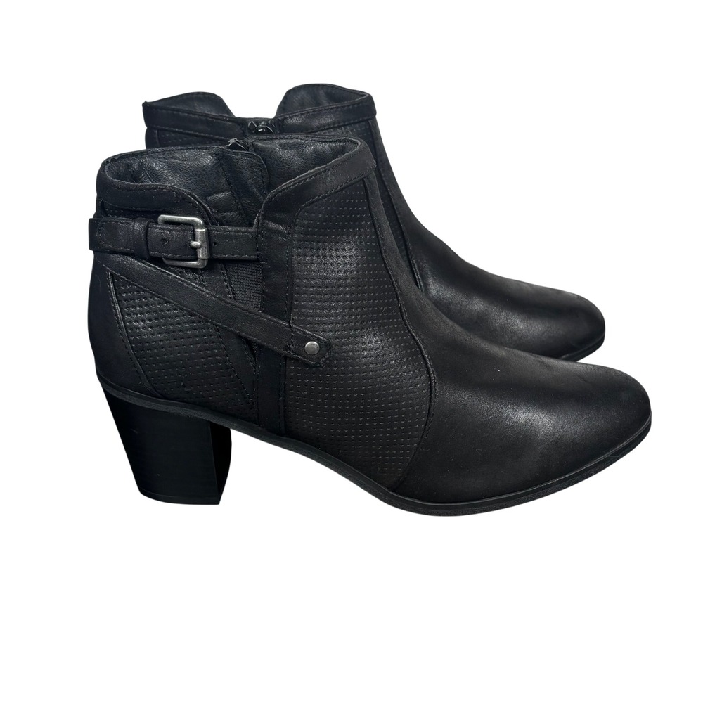 Kim Rogers Octavia Ankle Boots Black Perforated Buckle Block Heel Moto Grunge 9